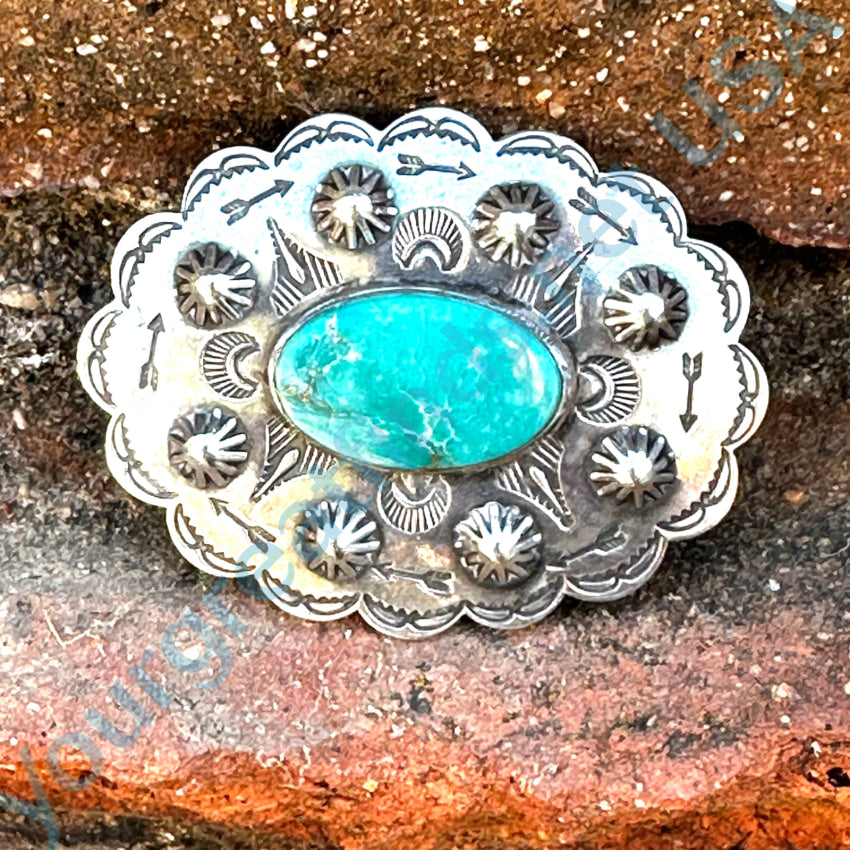 Old Navajo Sterling Silver & Turquoise Large Concho Pin Brooch Pin Brooch