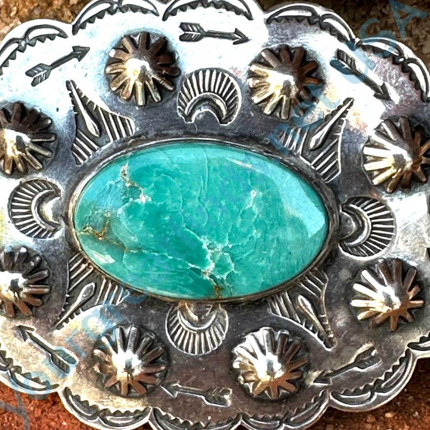 Old Navajo Sterling Silver & Turquoise Large Concho Pin Brooch Pin Brooch