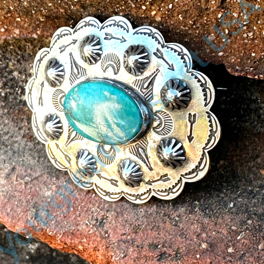 Old Navajo Sterling Silver & Turquoise Large Concho Pin Brooch Pin Brooch