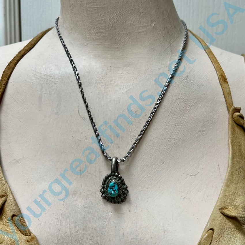 Turquoise Sterling Silver Vintage Style Pendant mark 925 online