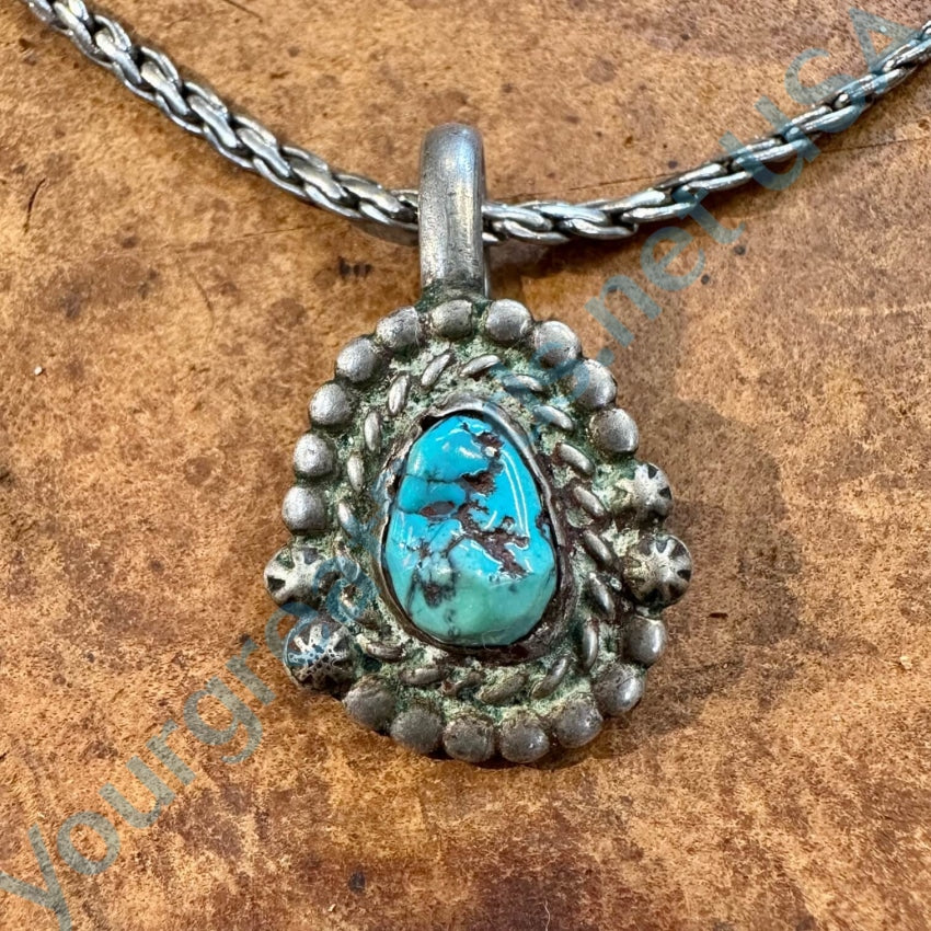 Old Navajo Sterling Silver Turquoise Necklace