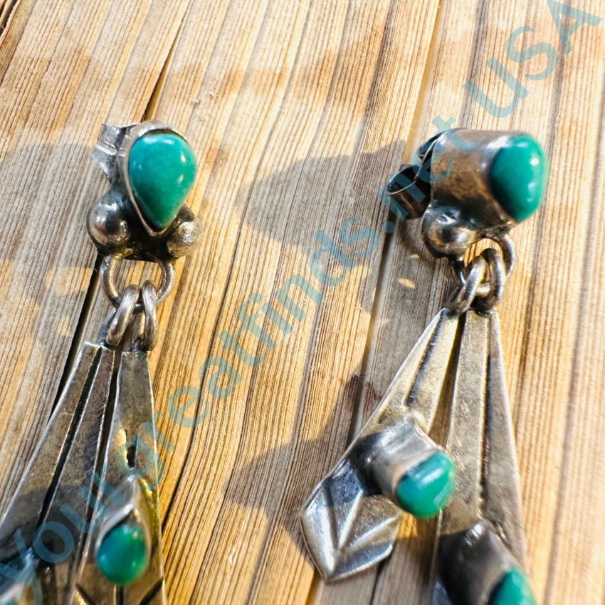 Old Navajo Sterling Silver & Turquoise Pierced Post Earrings