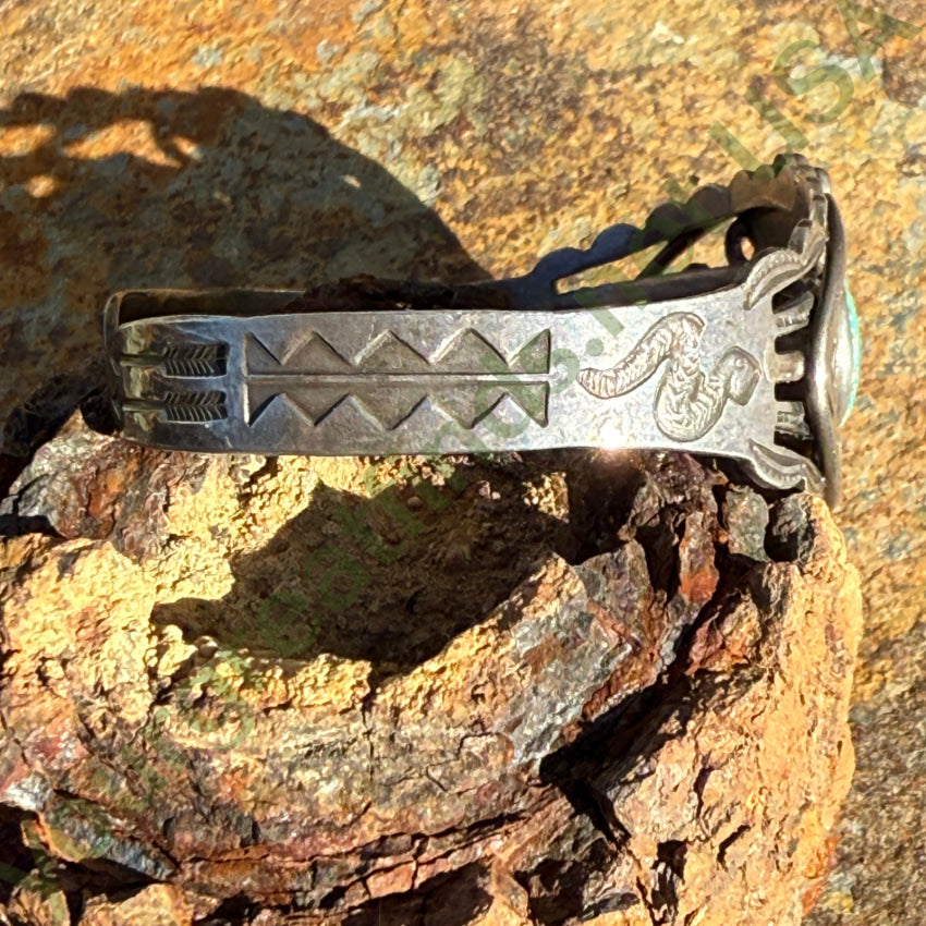 Old Navajo Sterling Silver & Turquoise Pretty Girl Bracelet Fred Harvey bracelet