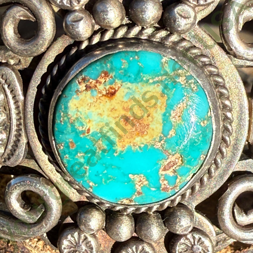 Old Navajo Sterling Silver & Turquoise Pretty Girl Bracelet Fred Harvey bracelet