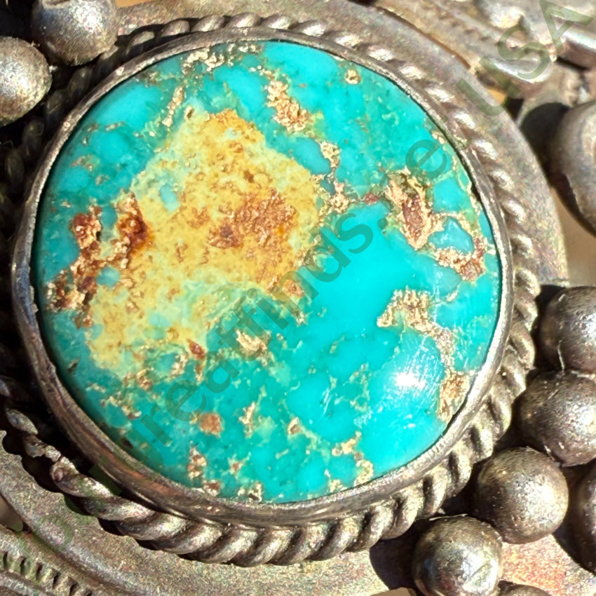 Old Navajo Sterling Silver & Turquoise Pretty Girl Bracelet Fred Harvey bracelet