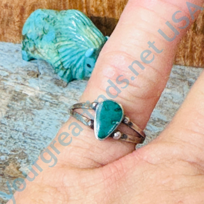 Old Navajo Sterling Silver Turquoise Raindrop Ring Size 6.5