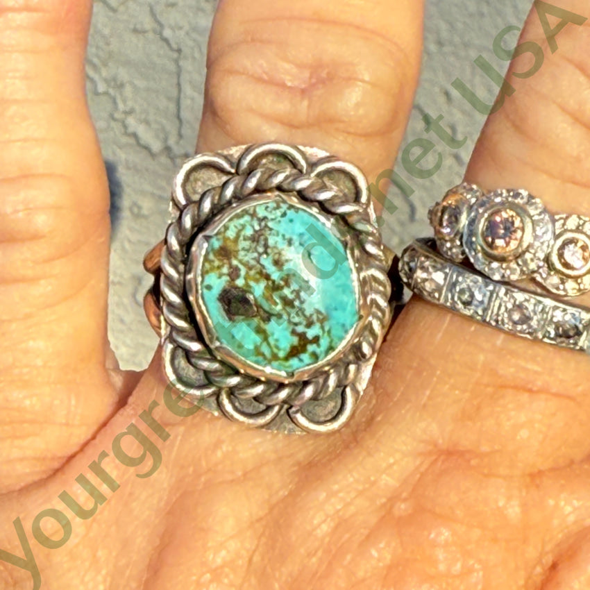 Old Navajo Sterling Silver & Turquoise Ring Size 10 ring