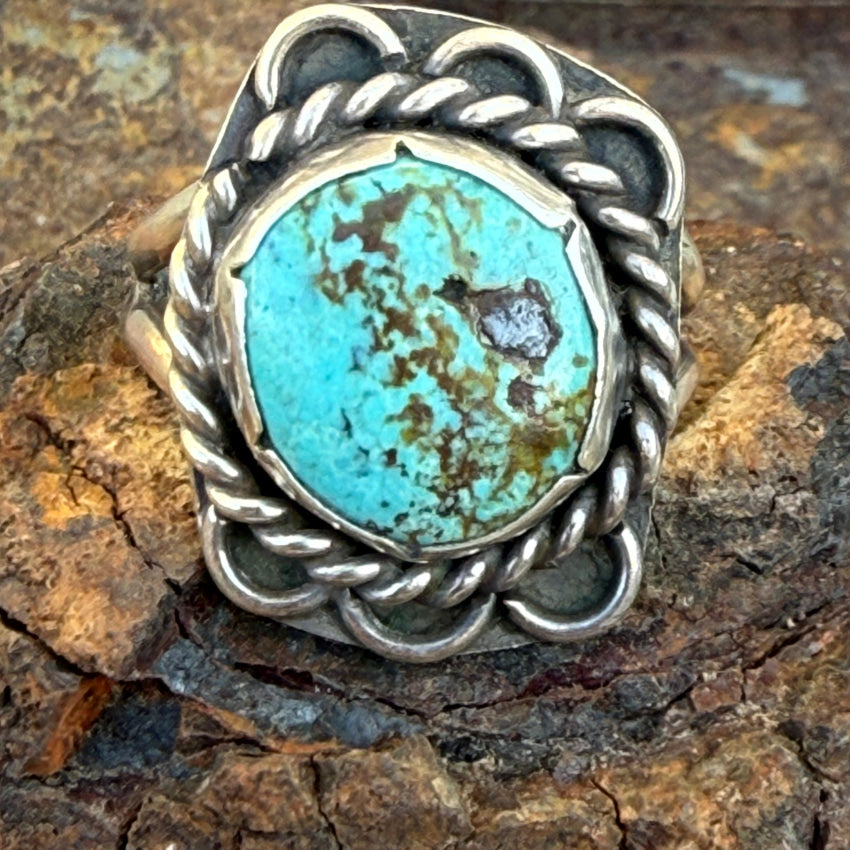 Old Navajo Sterling Silver & Turquoise Ring Size 10 ring