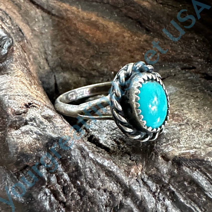 Old Navajo Sterling Silver Turquoise Ring Size 5 Ring