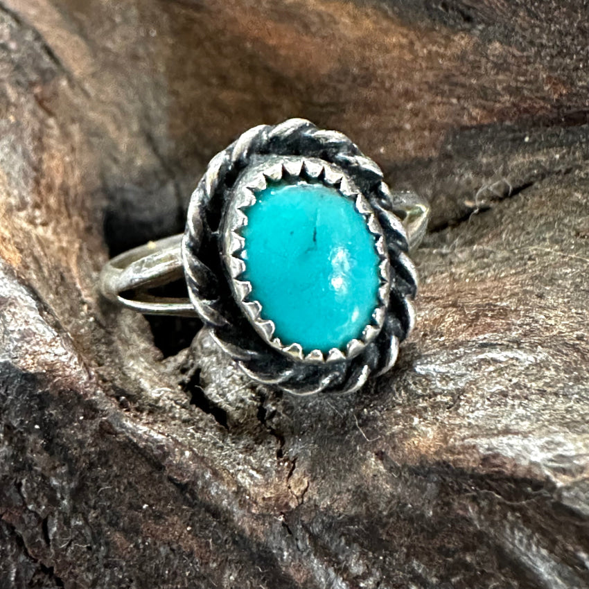 Old Navajo Sterling Silver Turquoise Ring Size 5 Ring