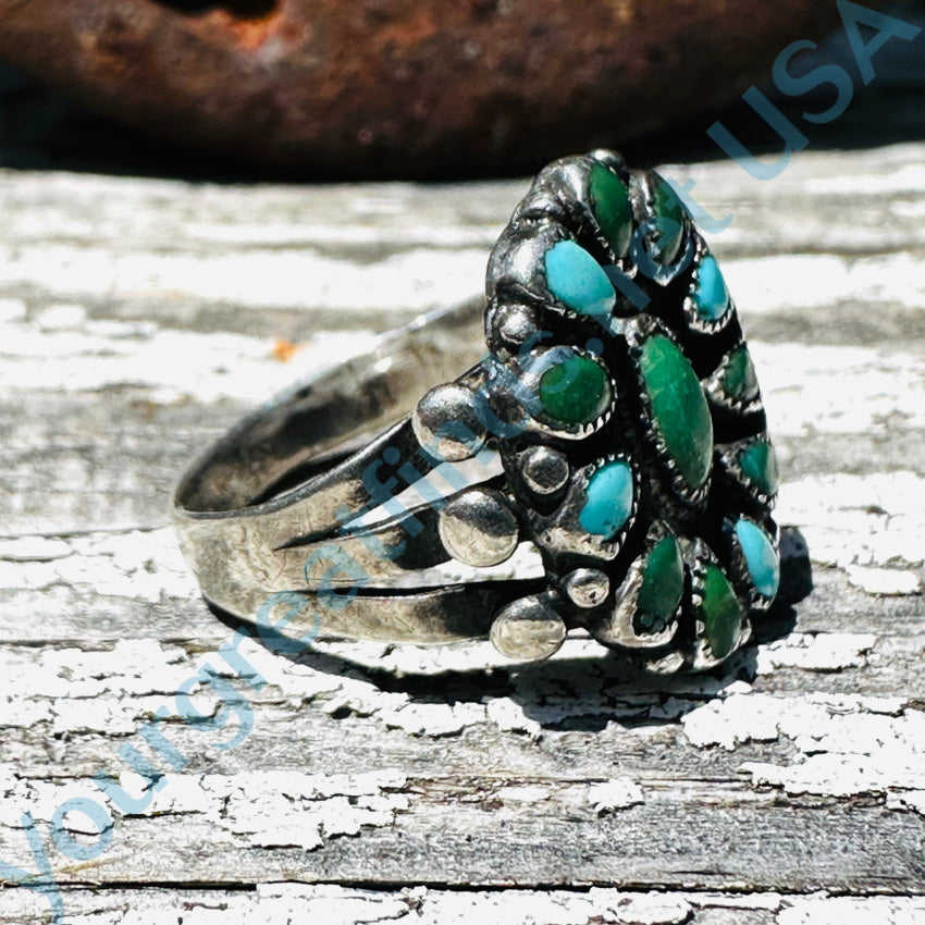 Old Navajo Sterling Silver & Turquoise Rosette Raindrop Ring Size 7