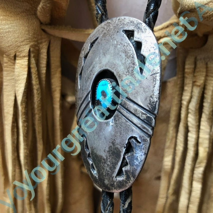 Old Navajo Sterling Silver Turquoise Shadowbox Bolo Tie Yourgreatfinds