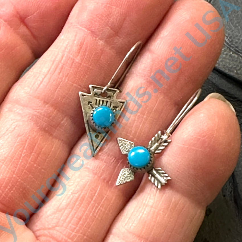 Old Navajo Trading Post Sterling Silver Turquoise Pierced Earrings