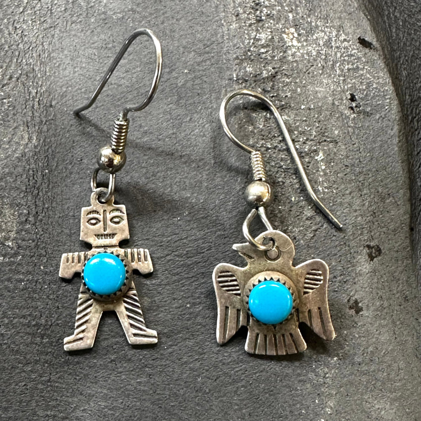 Old Navajo Trading Post Sterling Silver Turquoise Pierced Earrings