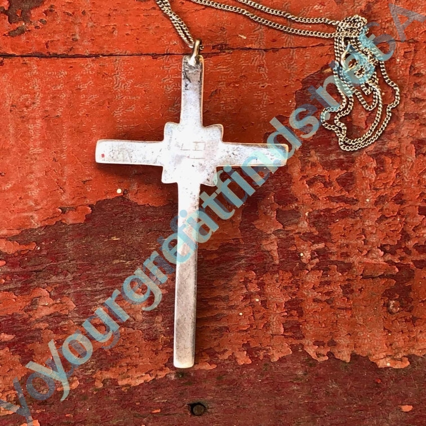 Old Navajo Tufa Stone Cast Sterling Silver Turquoise Cross Necklace Yourgreatfinds