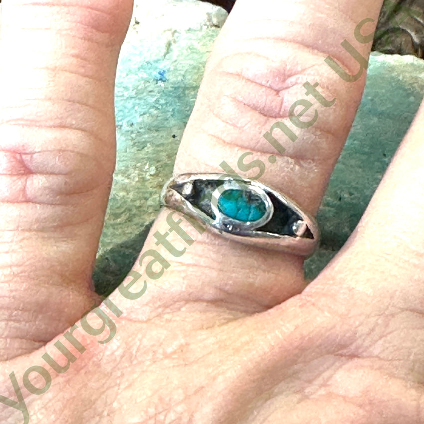 Old Navajo Tufa Stone Cast Turquoise Ring Size 7