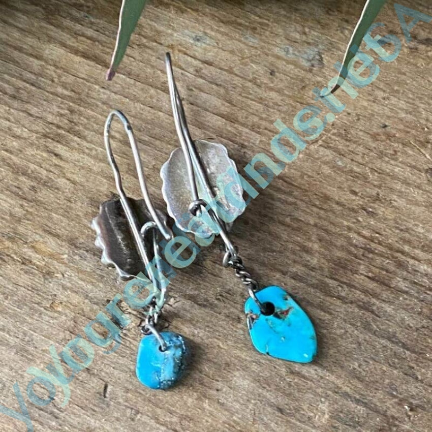 Old Navajo Turquoise Fluted Button Earrings in Sterling Silver Yourgreatfinds