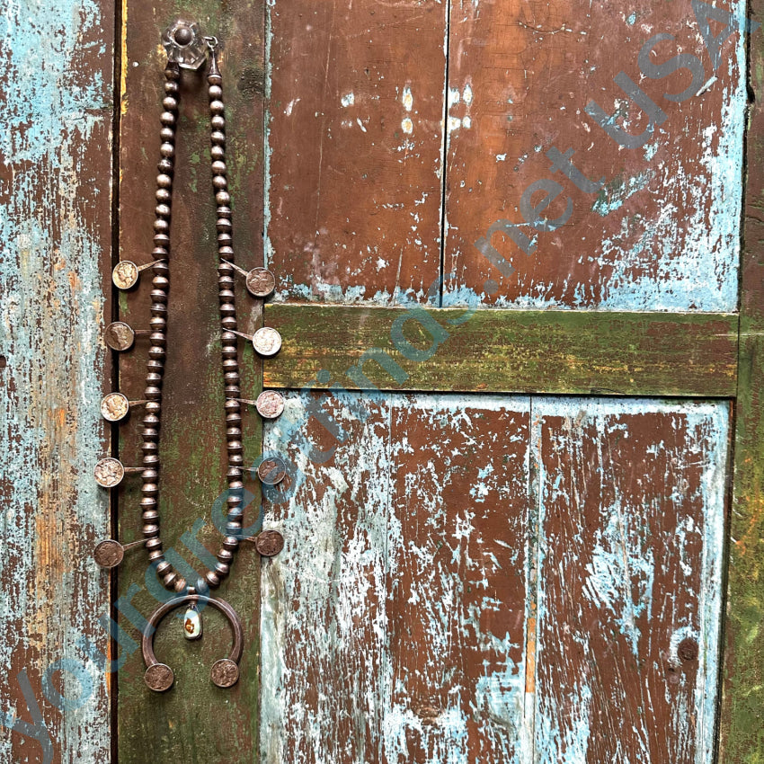 Old Navajo Turquoise & Mercury Dime Silver Squash Blossom Necklace Apparel Accessories