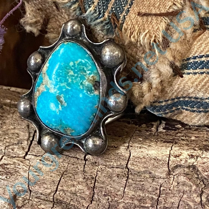 Old Navajo Turquoise Raindrop Star Ring Size 7.5 Sterling Silver