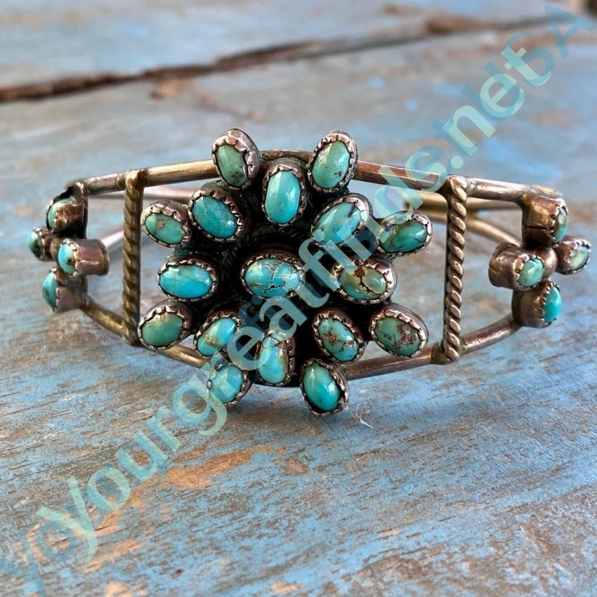 Old Navajo Turquoise Rosette Bracelet Sterling Silver Yourgreatfinds