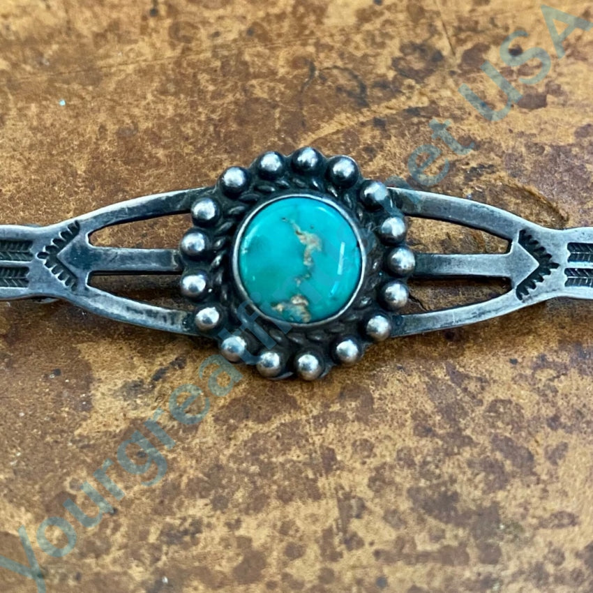 Old Navajo Turquoise Satellite Bar Pin Arrows Sterling