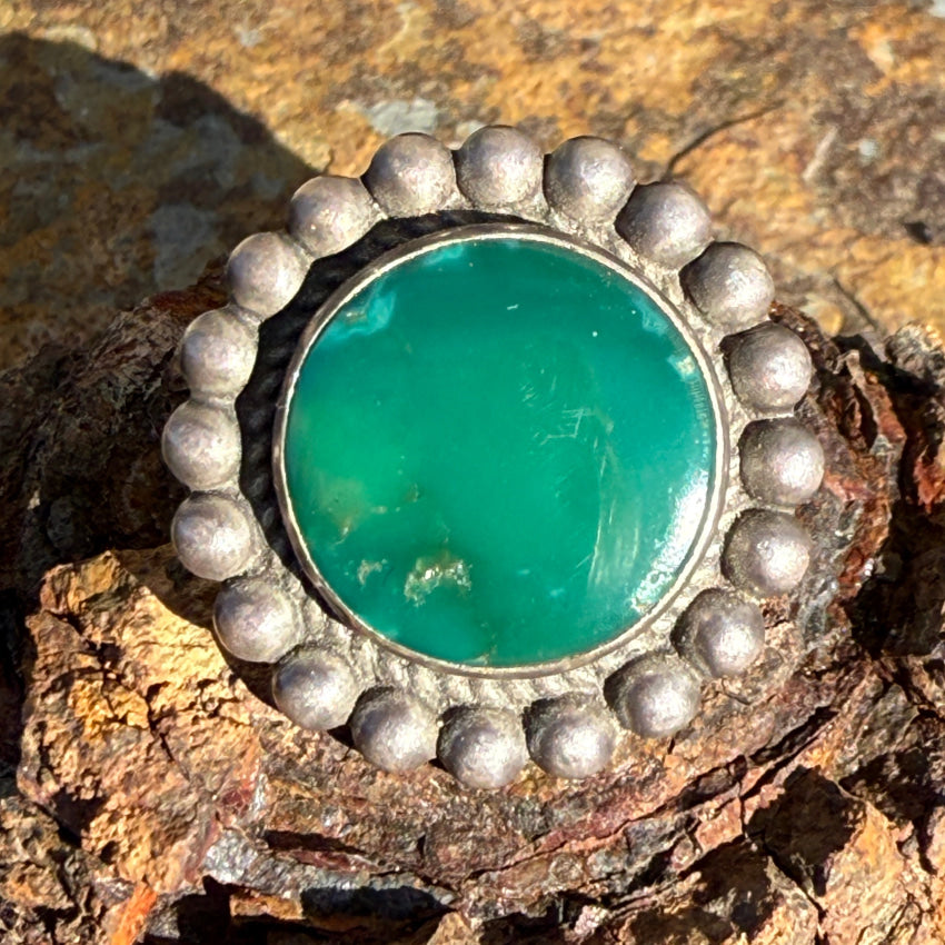 Old Navajo Turquoise Satellite Ring Stamped Size 4 3/4 ring