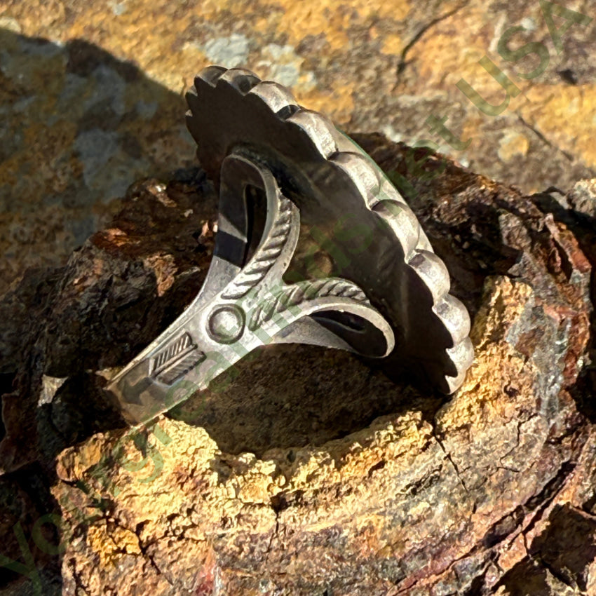 Old Navajo Turquoise Satellite Ring Stamped Size 4 3/4 ring