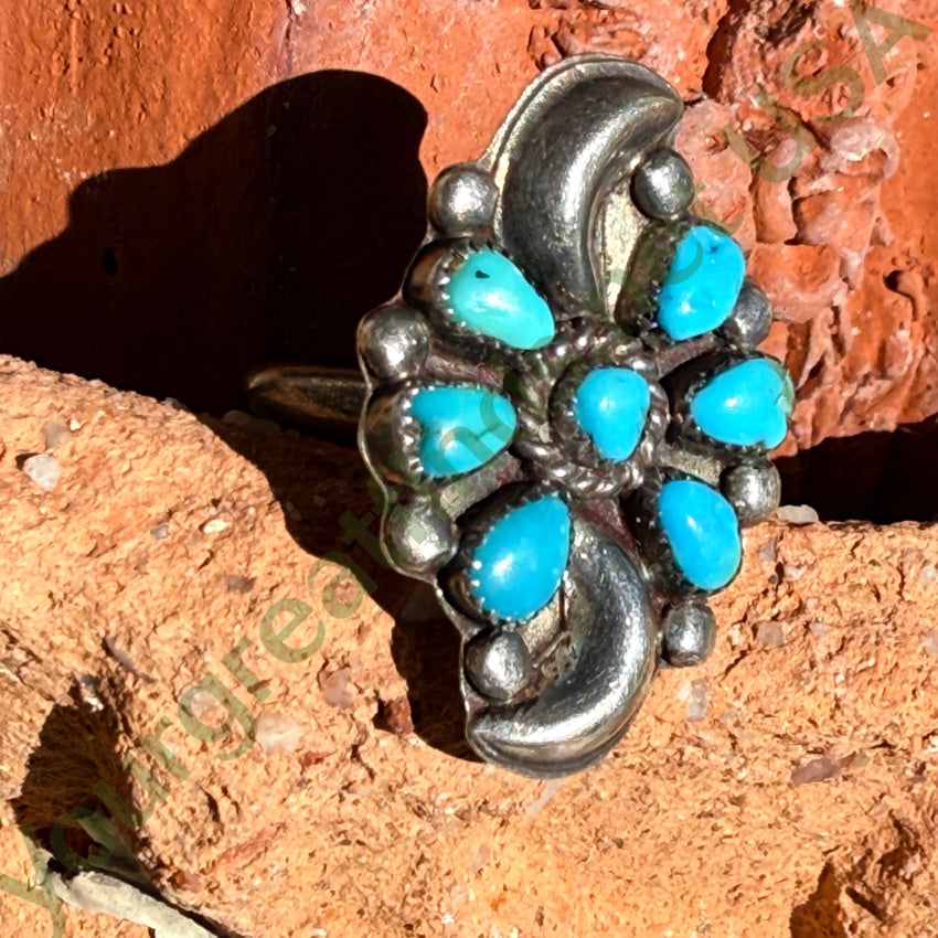 Old Navajo Turquoise & Sterling Silver Rosette Ring 6.5 ring