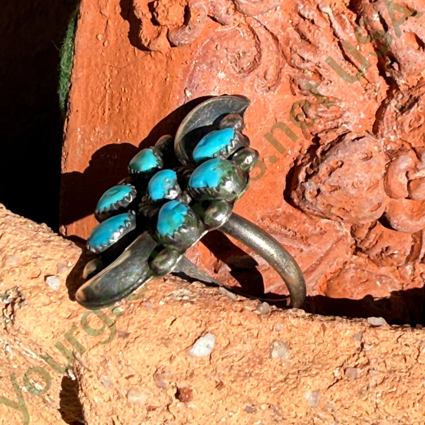 Old Navajo Turquoise & Sterling Silver Rosette Ring 6.5 ring