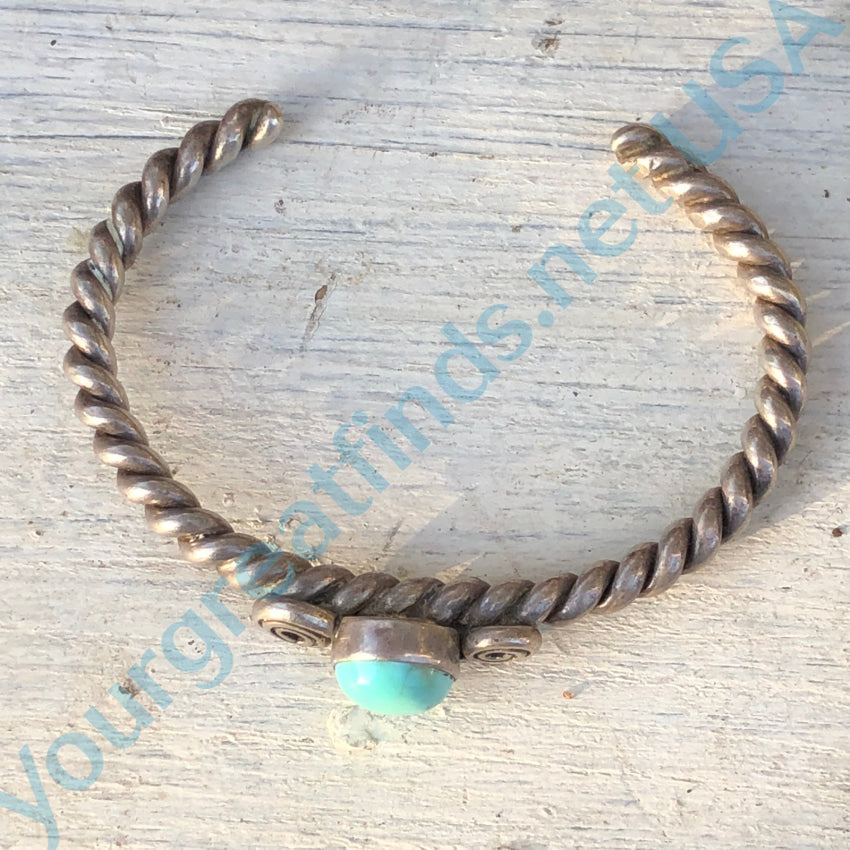 Old Navajo Twisted Sterling Silver Wire Cuff Dry Creek Turquoise Bracelet Bracelet