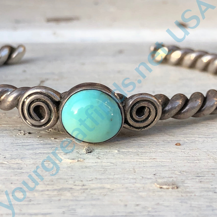 Old Navajo Twisted Sterling Silver Wire Cuff Dry Creek Turquoise Bracelet Bracelet