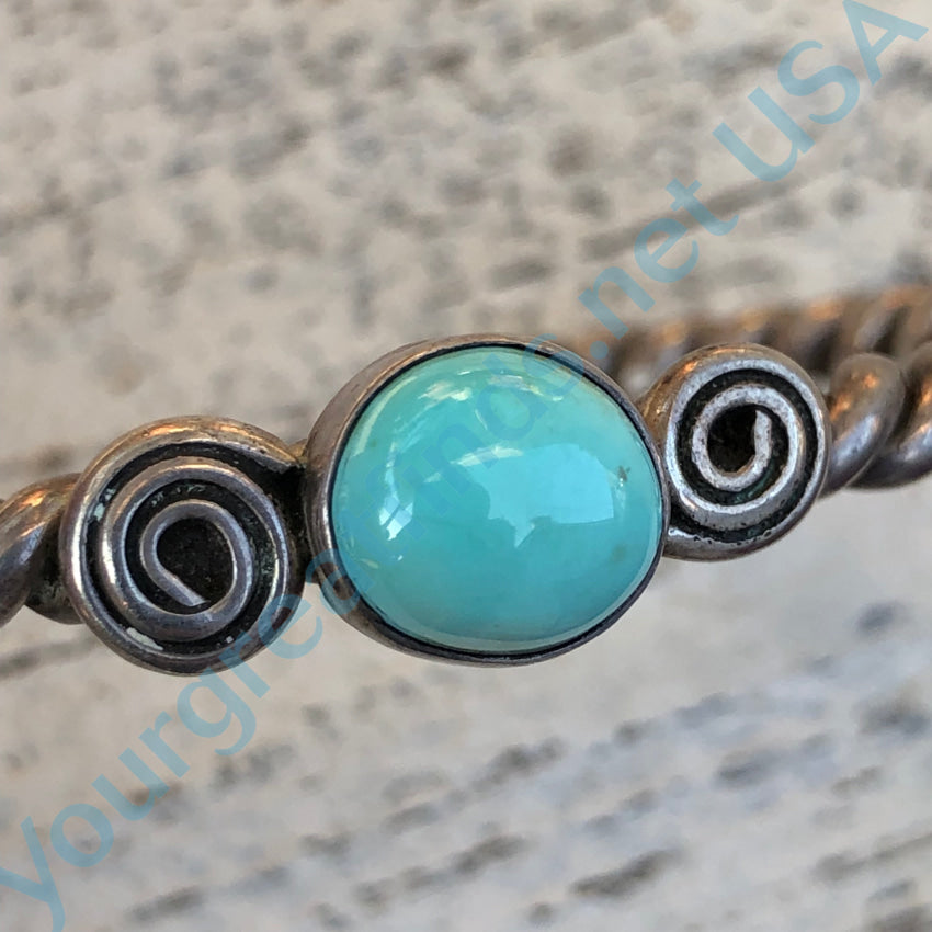 Old Navajo Twisted Sterling Silver Wire Cuff Dry Creek Turquoise Bracelet Bracelet