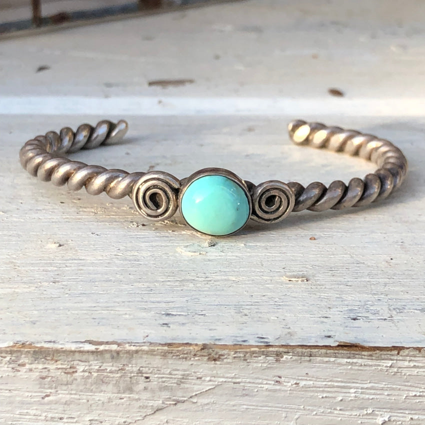 Old Navajo Twisted Sterling Silver Wire Cuff Dry Creek Turquoise Bracelet Bracelet