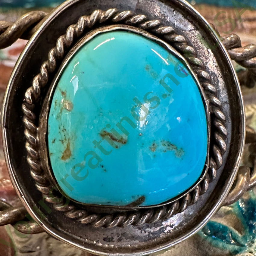 Old Navajo Twisted Wire Rope Bracelet Deep Blue Turquoise
