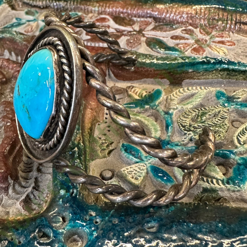 Old Navajo Twisted Wire Rope Bracelet Deep Blue Turquoise