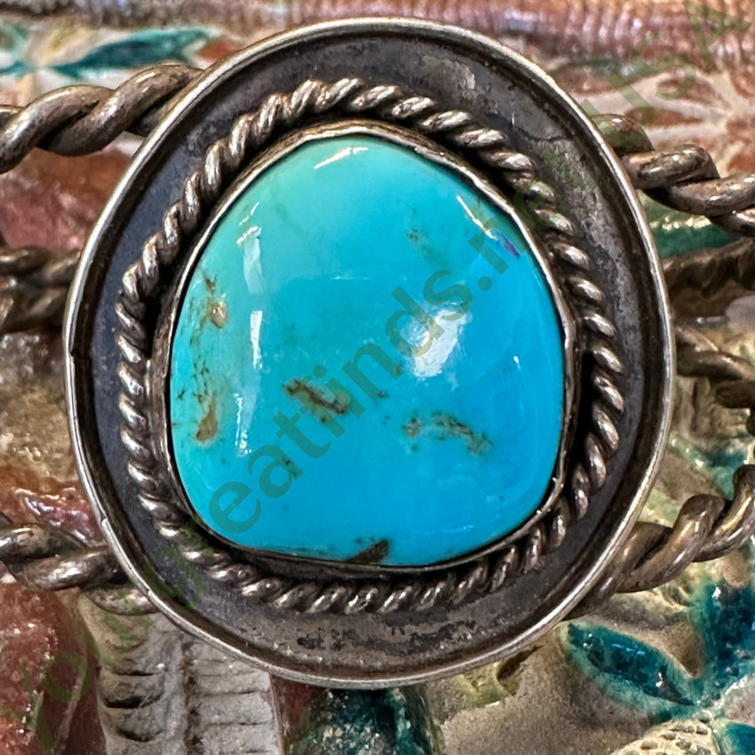 Old Navajo Twisted Wire Rope Bracelet Deep Blue Turquoise