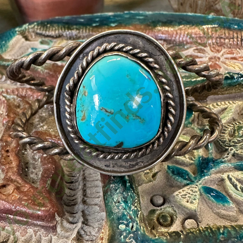 Old Navajo Twisted Wire Rope Bracelet Deep Blue Turquoise