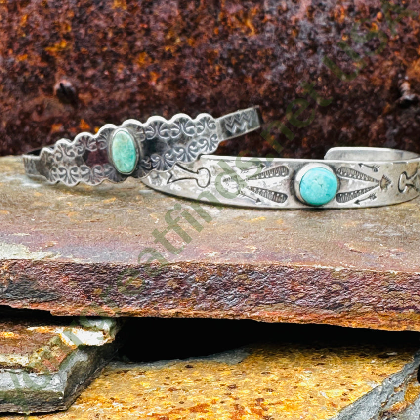 Old Navajo Wrought Silver & Turquoise Cuff Bracelet