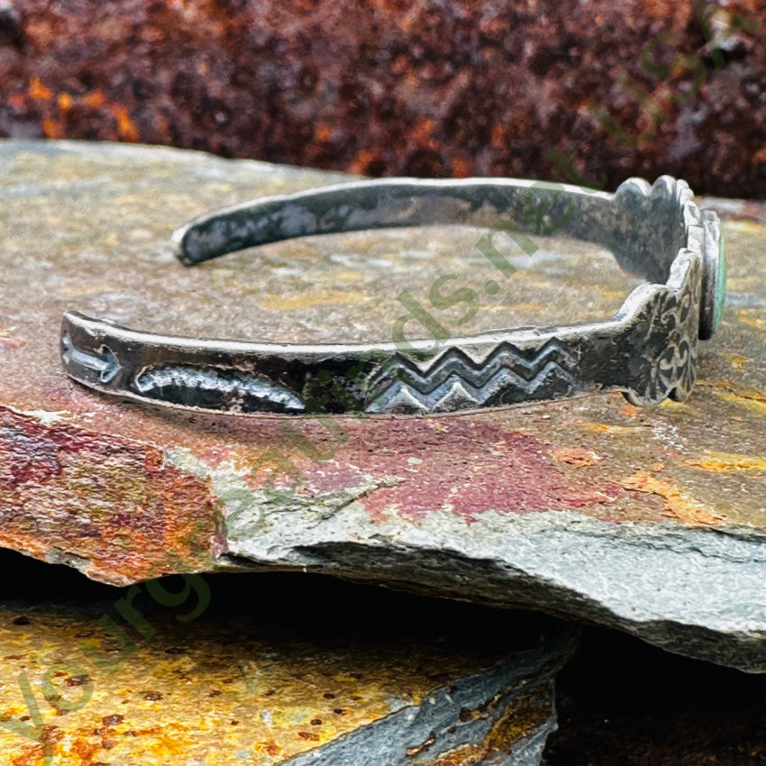 Old Navajo Wrought Silver & Turquoise Cuff Bracelet