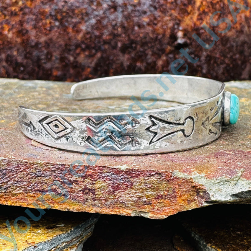 Old Navajo Wrought Silver & Turquoise Cuff Bracelet