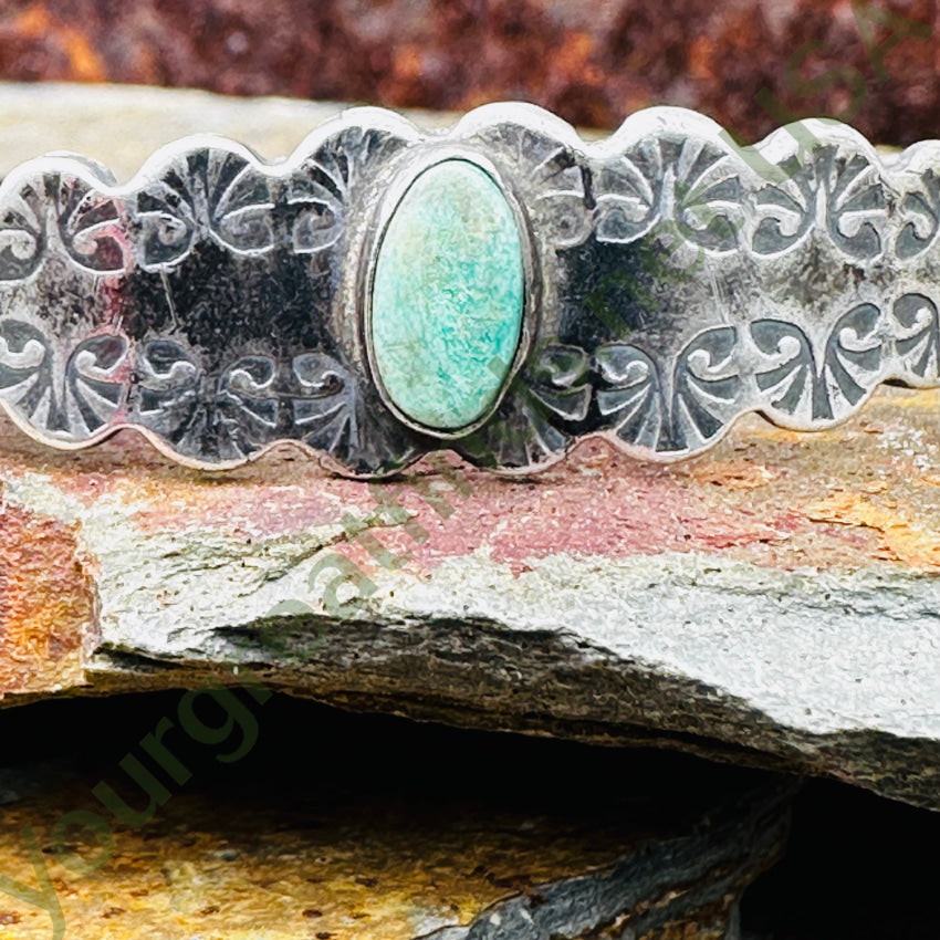 Old Navajo Wrought Silver & Turquoise Cuff Bracelet