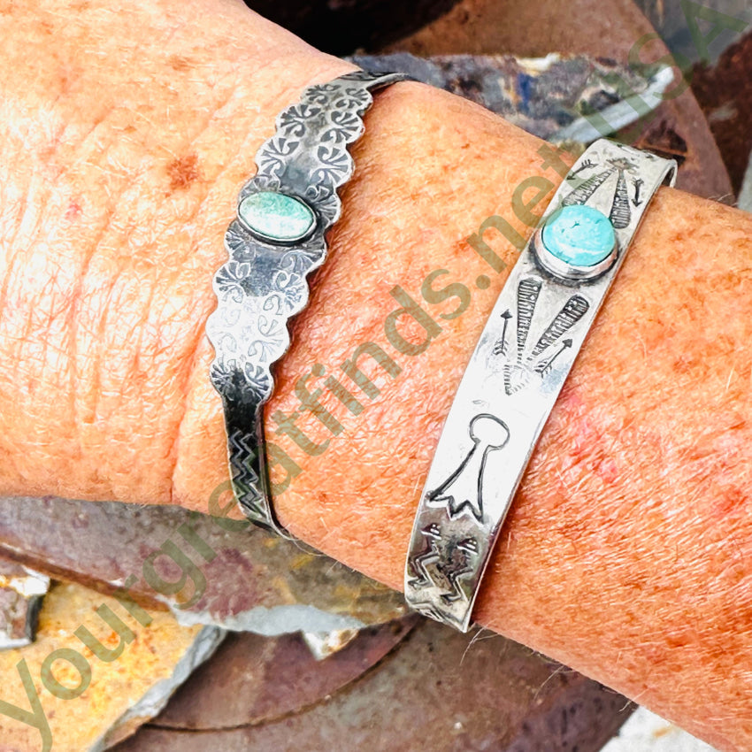Old Navajo Wrought Silver & Turquoise Cuff Bracelet
