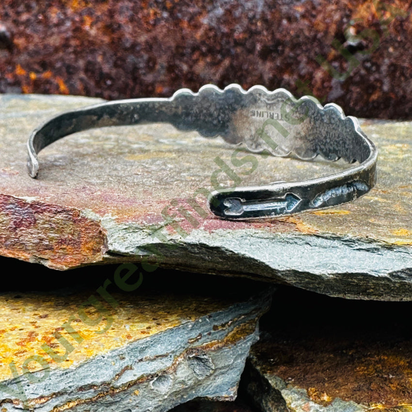 Old Navajo Wrought Silver & Turquoise Cuff Bracelet