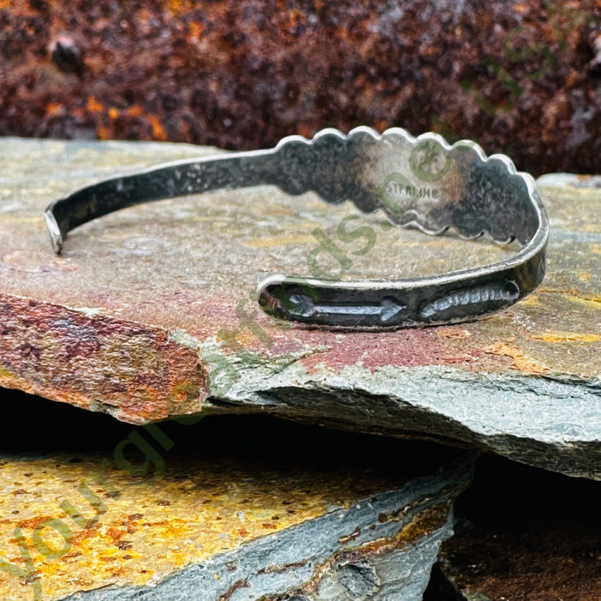 Old Navajo Wrought Silver & Turquoise Cuff Bracelet