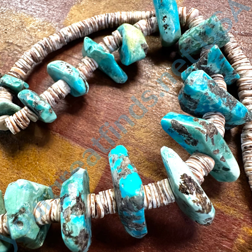 Old Pueblo Indian Turquoise Negget Bead & Heishi Necklace Necklace