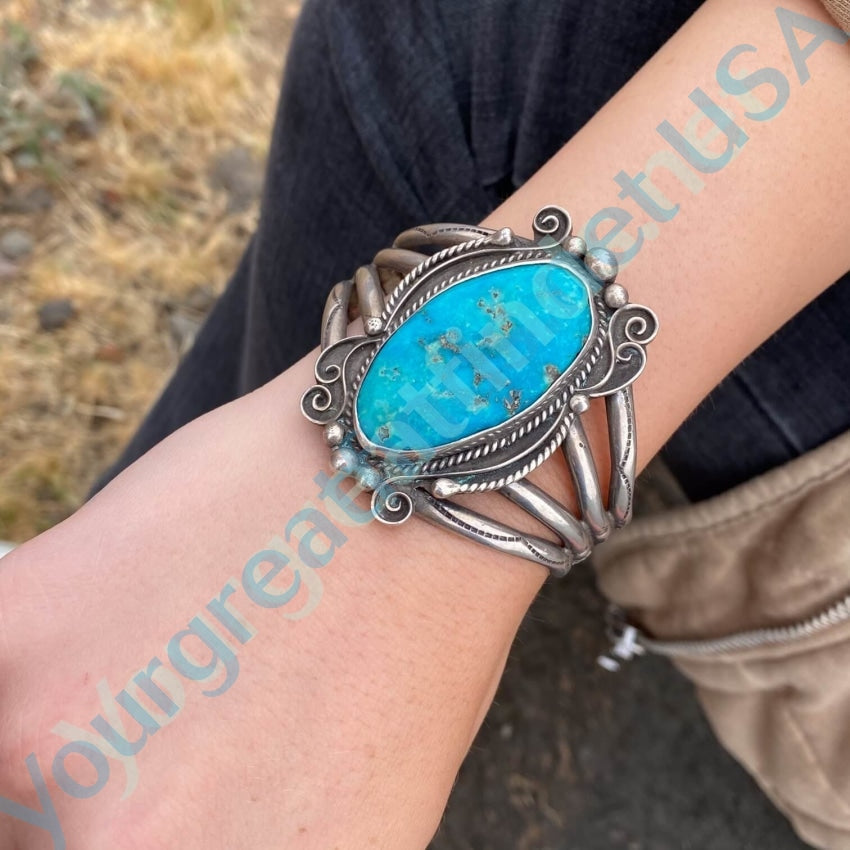 Old Rare Sterling Silver and Turquoise Cuff Bracelet by Dan Oliver Navajo Yourgreatfinds