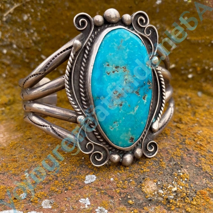 Old Rare Sterling Silver and Turquoise Cuff Bracelet by Dan Oliver Navajo Yourgreatfinds