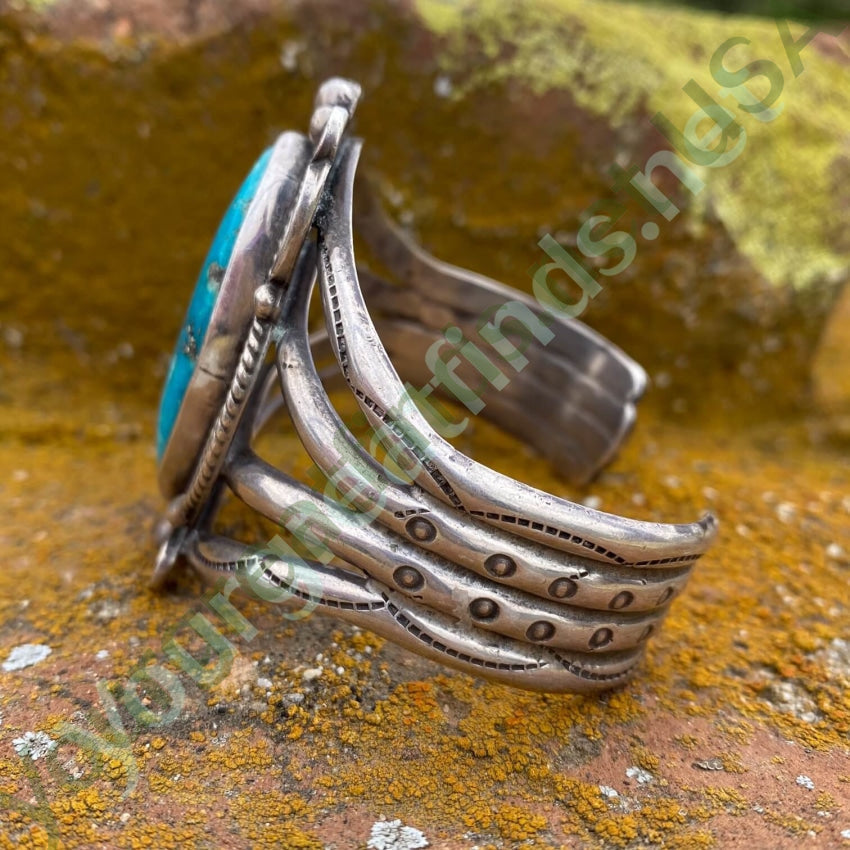 Old Rare Sterling Silver and Turquoise Cuff Bracelet by Dan Oliver Navajo Yourgreatfinds