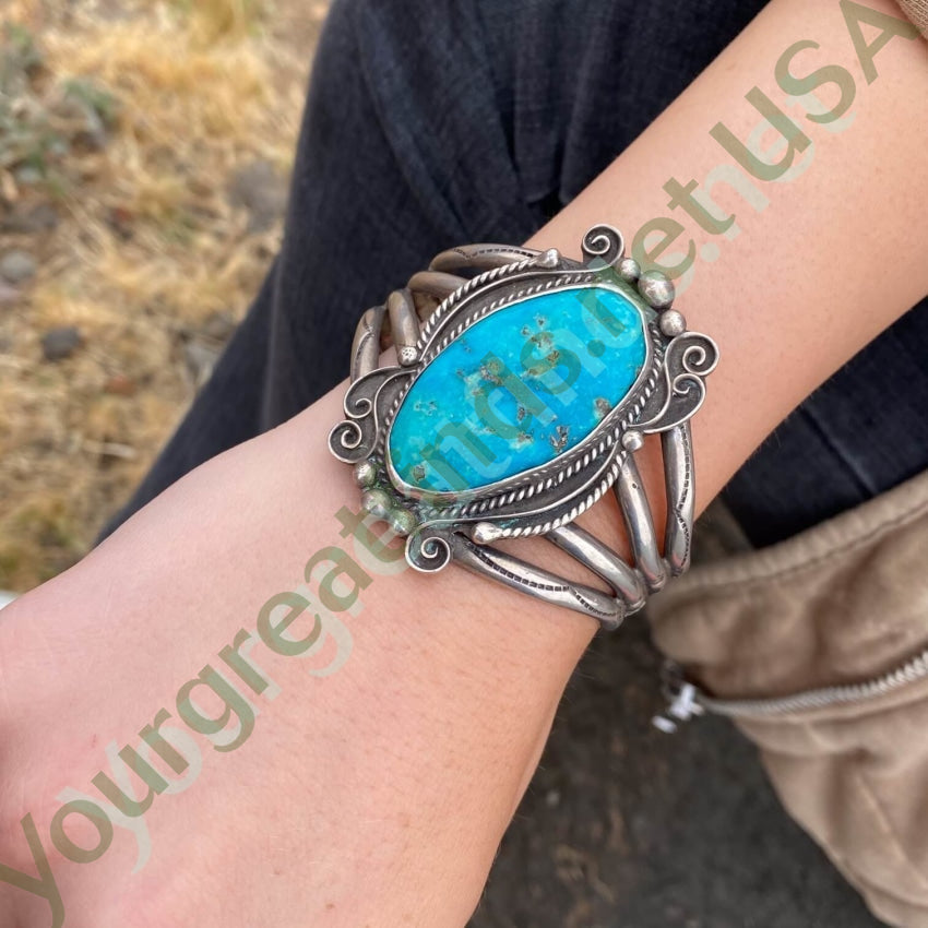 Old Rare Sterling Silver and Turquoise Cuff Bracelet by Dan Oliver Navajo Yourgreatfinds
