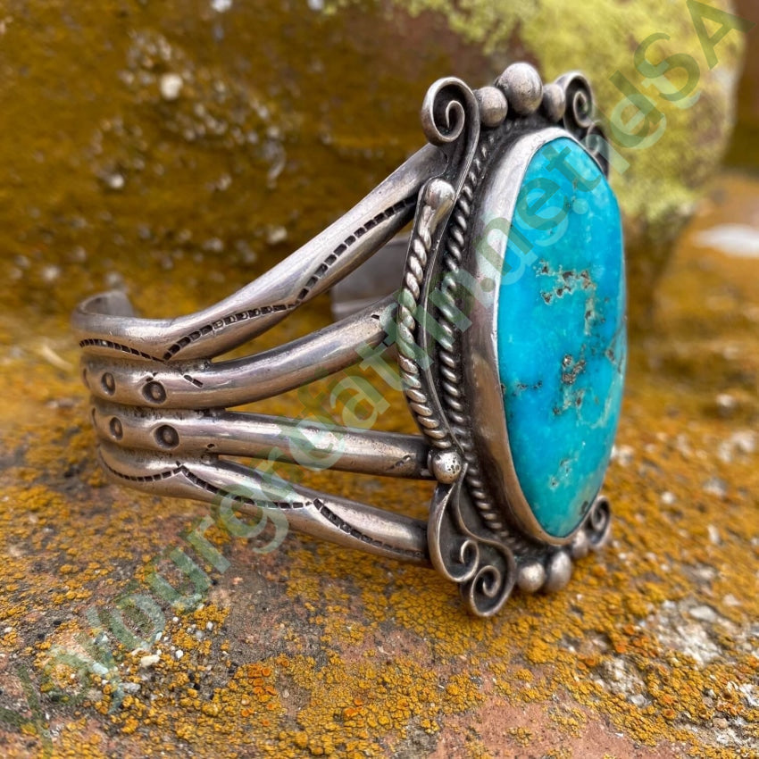 Old Rare Sterling Silver and Turquoise Cuff Bracelet by Dan Oliver Navajo Yourgreatfinds